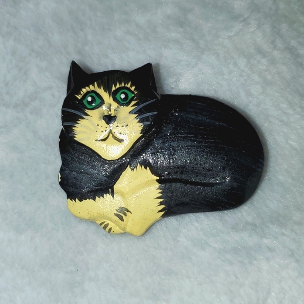 Whimsical Painted Artsy Tuxedo Cat Pin (OOAK)
